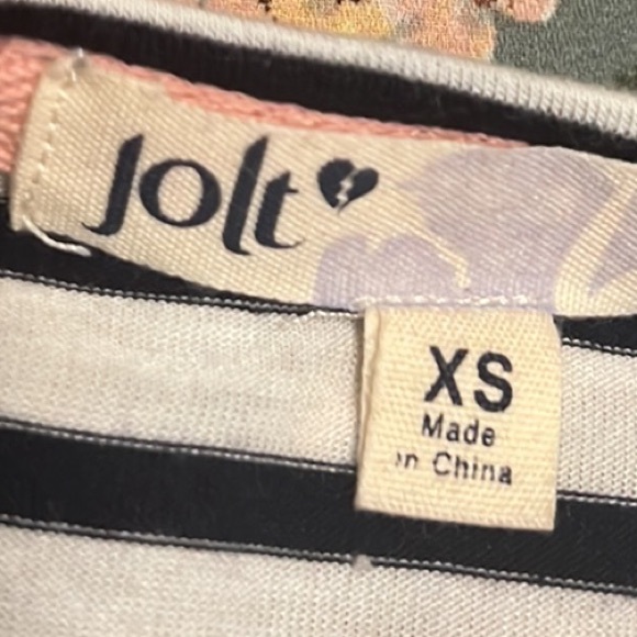 Jolt, Rolled Sleeves, Floral Print,Striped Print Top, Multi Colors, Size XS - Picture 3 of 5